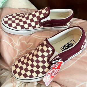 Burgundy and cream vans, size 7, brand new with tags